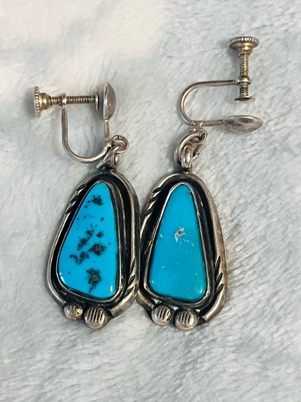 Turquoise Drop Screw-Back Earrings - Silver